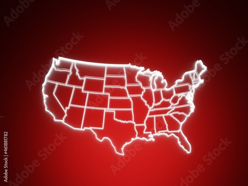 USA map outline glow dark