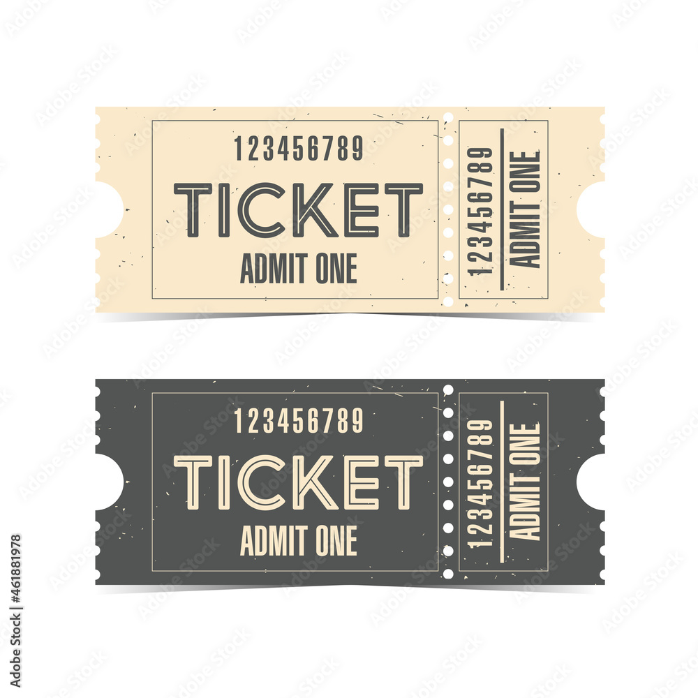 Vecteur Stock Cinema or theatre ticket vector template illustration.  Concert, party or festival vintage paper ticket design concept. Tear-off  retro ticket mockup for entrance to events. | Adobe Stock