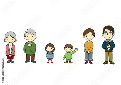 笑顔の家族とペットのイラストセット（アフターコロナ等に）