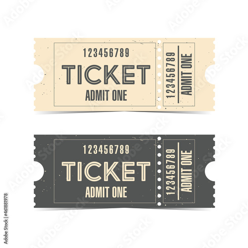 Cinema or theatre ticket vector template illustration. Concert, party or festival vintage paper ticket design concept. Tear-off retro ticket mockup for entrance to events.