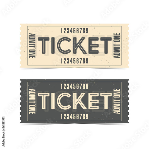 Ticket vintage for theatre or cinema. Concert, party or festival ticket vector template illustration. Ticket mockup for entrance to events. Retro ticket design concept.