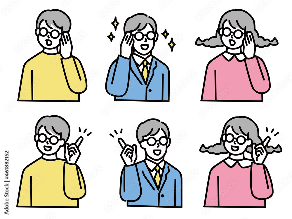 ガリ勉、勉強、知識を表すイラスト(賢い、優等生、堅実、眼鏡、説明、学ぶ、知る、教える) Illustrations showing hard work, study, and knowledge.Smart, steady, explain, learn, know, teach. ガリ勉、勉強、知識を表すイラスト(賢い、優等生、堅実、眼鏡、説明、学ぶ、知る、教える) Illustrations showing hard work, study, and knowledge.Smart, steady, explain, learn, know, teach.