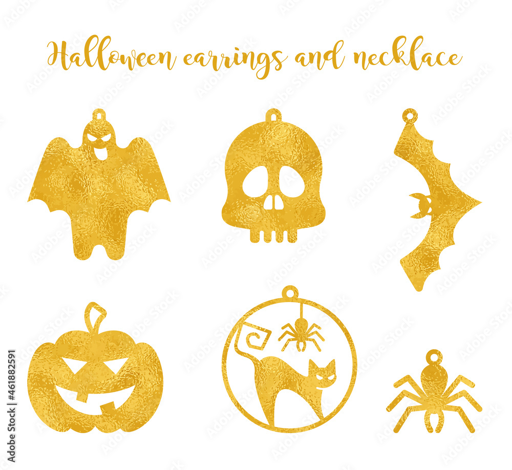 Set Halloween earrings jewellery laser cut. Ghost earrings, Pumpkin earrings,Vector templates for cutting.