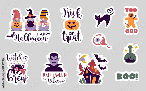Halloween stickers with popular slogan inscriptions. Vector quotes. Illustration for Halloween