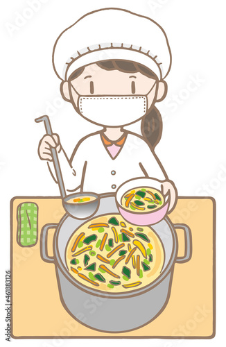 給食当番・給食係のこども/This is an illustration of a child giving out lunch.