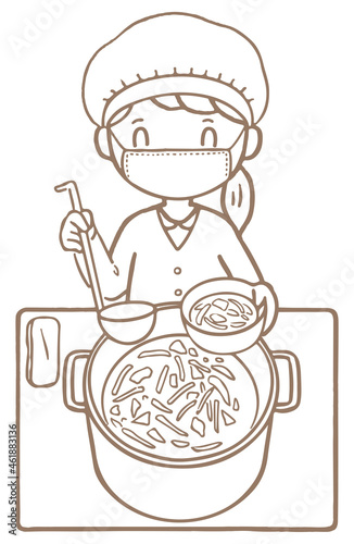 給食当番・給食係のこども/This is an illustration of a child giving out lunch.