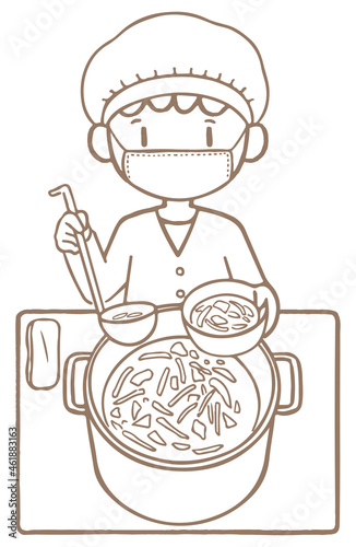 給食当番・給食係のこども/This is an illustration of a child giving out lunch.