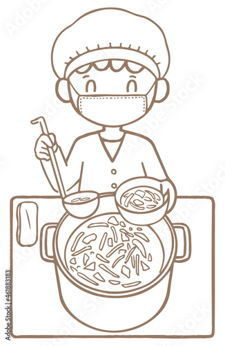 給食当番・給食係のこども/This is an illustration of a child giving out lunch.