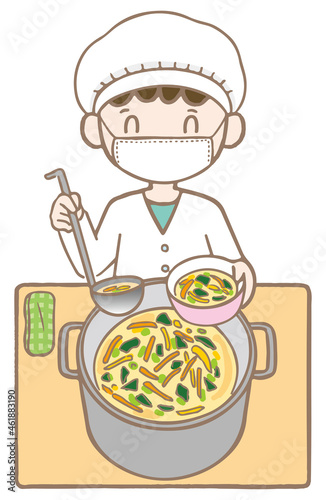 給食当番・給食係のこども/This is an illustration of a child giving out lunch.