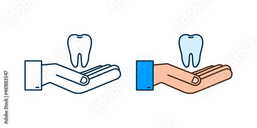 Teeth icon dentist. Healthy Teeth in hands. Human Teeth. Vector illustration.