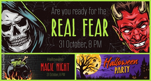 Halloween night vintage horizontal banners