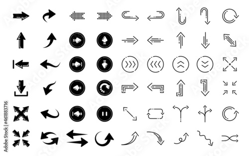 Vector arrow collection icons. Function buttons for media browser and web pages.