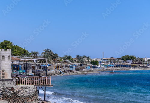 Beautiful view of the cafes by the beach. PLace: Egypt,Dahab Date: 19.09.2021