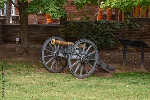 Alexandria, Virginia, USA - October 8, 2021: Canon on the Grounds of the Carlyle House in Old Town Alexandria