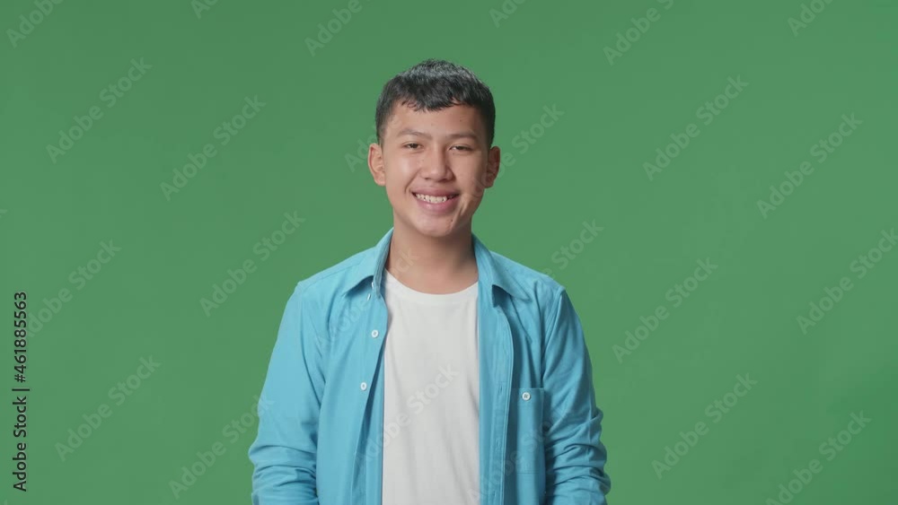 Young Asian Boy Warmly Smiling On Green Screen Background In The Studio
Young Asian Boy Warmly Smiling On Green Screen Background In The Studio