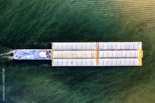 Fototapeta Aerial view of the barge on the river