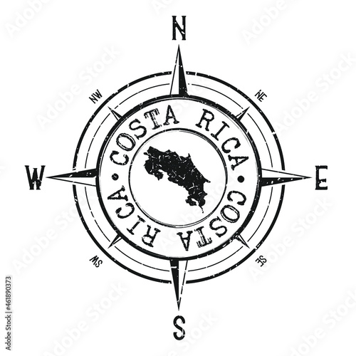 Costa Rica Stamp Map Compass Adventure. Illustration Travel Country Symbol. Seal Expedition Wind Rose Icon.