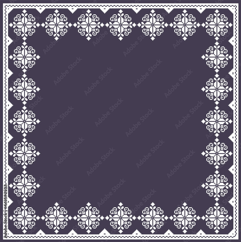 Fototapeta premium National floral ornament frame template. Blue background.