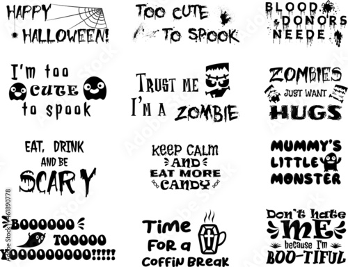 A set of creepy phrases and proverbs for Halloween for posters, banners and printing on products.