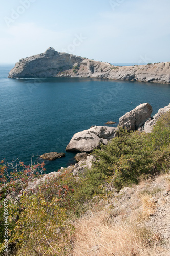 Picturesque view of Kapchik cape and Dark-Blue bay near New Light village, Crimea, Russian Federation