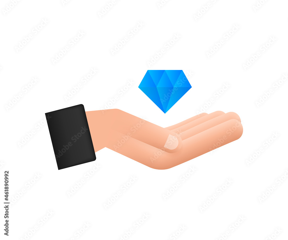 Diamond with hand icon design. Diamond with hand icon in trendy flat style design. 3D style vector illustration.