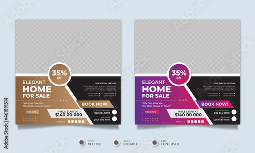 Real estate landlord house property instagram post or square web banner promo template	

