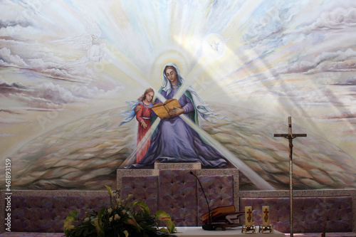 Education of the Virgin Mary, fresco on the main altar in the Church of the Saint Anne in Bjelovar, Croatia photo