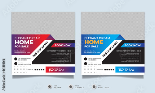 Real estate landlord house property instagram post or square web banner promo template	
