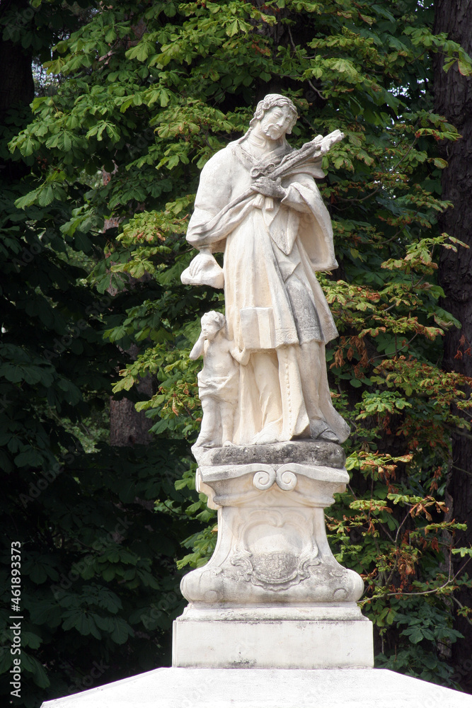 Saint John of Nepomuk statue in front of the Cathedral of St. Teresa of Avila in Bjelovar, Croatia