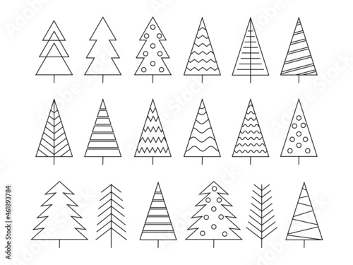 Set of christmas tree line icons . Vector black simple icons collection.
