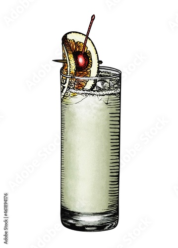 Cuadro en lienzo Tom Collins Cocktail Illustration