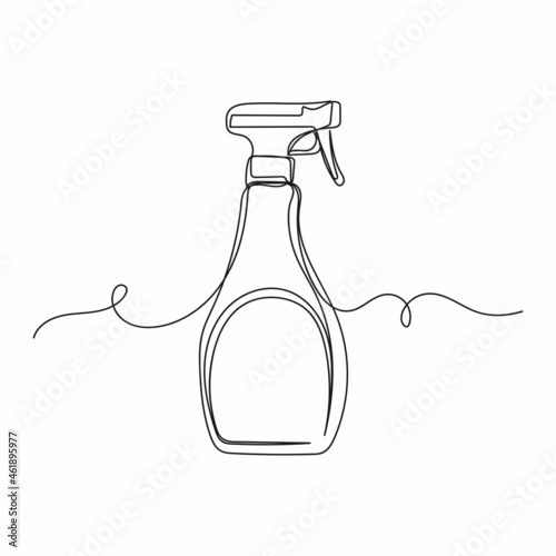 Continuous one line drawing of dispenser with cleaning liquid in silhouette on a white background. Linear stylized.