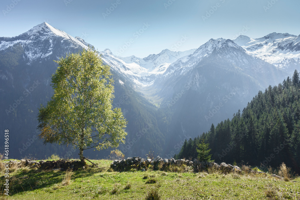Wandergebiet in einer Berglandschaft im Zillertal in Tirol