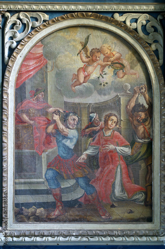Stoning of St. Stephen, altar painting on the altar of St. Stephen in the church of Our Lady of the Snows in Volavje, Croatia