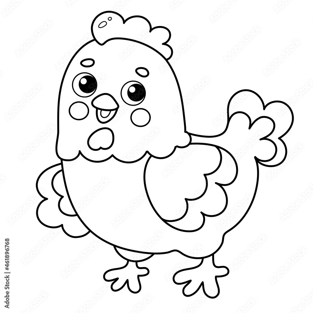 Coloring Page Outline of cartoon chicken or hen. Farm animals. Coloring