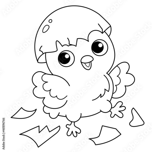 Coloring Page Outline of cartoon chick with egg. Newborn chicken. Birthday. Coloring book for kids.