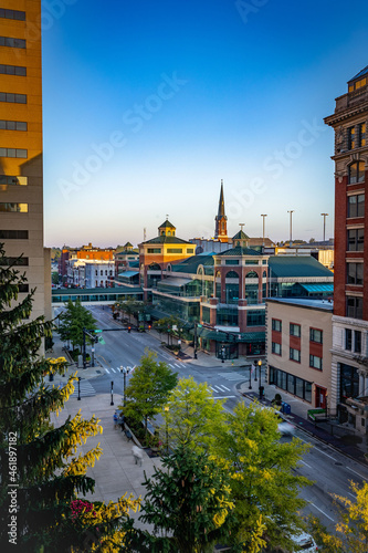 A view towards traffic on main street of mid western city of Lexington, Kentucky USA