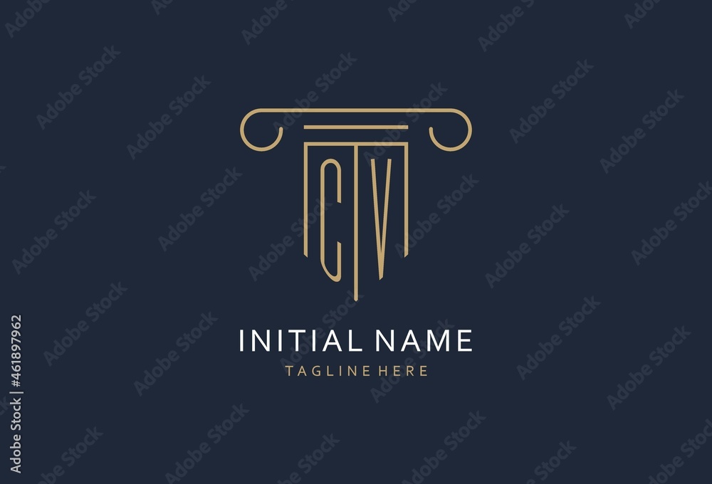 CV initial with pillar shape logo design, creative monogram logo design ...