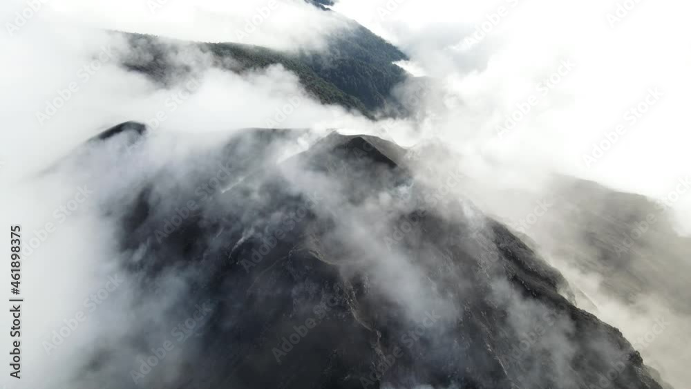 Volcan de fuego erupting lava, smoke and rocks in Guatemala by drone. Dangerous volcano, big hike, fire.