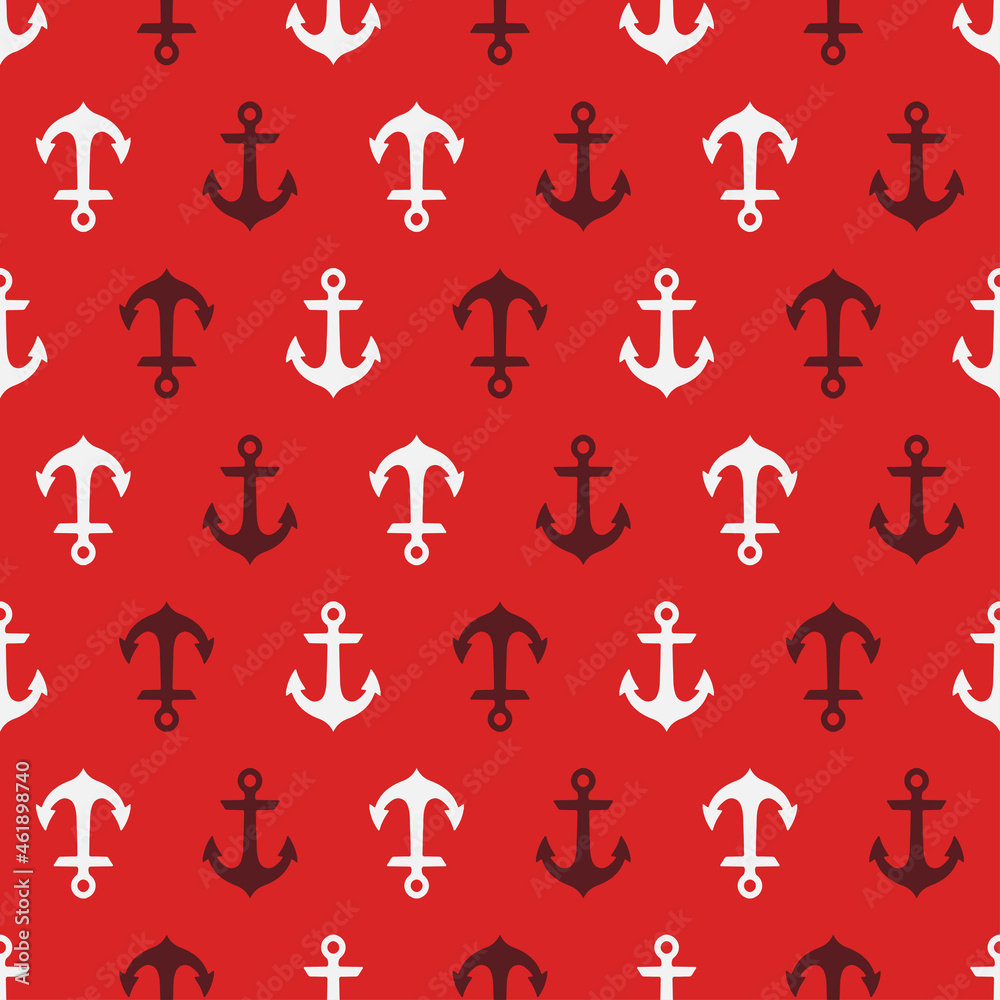 Red seamless pattern with white and red anchors. Red seamless pattern with white and red anchors.
