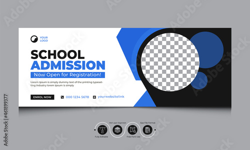 School Admission Facebook Cover Template, Kids School Facebook Cover Banner, Education Facebook Timeline Cover Design