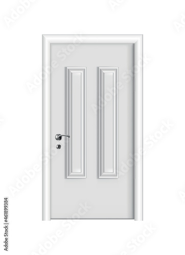 Fototapeta Naklejka Na Ścianę i Meble -  Closed white entrance. Realistic door with frame isolated on white background. Clean design white door template. Decorative house element