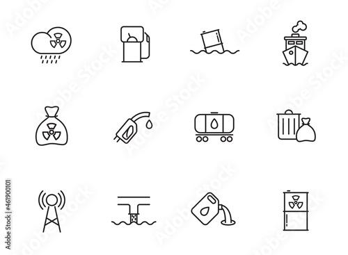 pollution line vector icons isolated on white. pollution outline icon set for web and ui design, mobile apps and print polygraphy