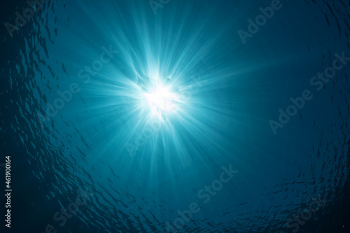 Bright sunburst piercing the ocean surface