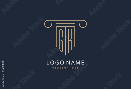 GK initial with pillar shape logo design, creative monogram logo design for law firm
