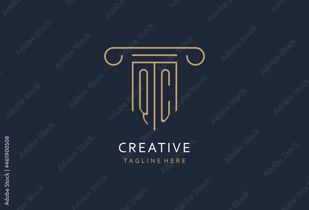 QC initial with pillar shape logo design, creative monogram logo design ...