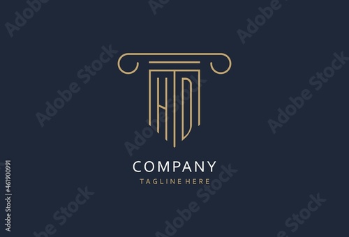 HD initial with pillar shape logo design, creative monogram logo design for law firm