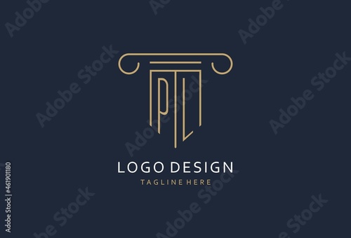 PL initial with pillar shape logo design, creative monogram logo design for law firm