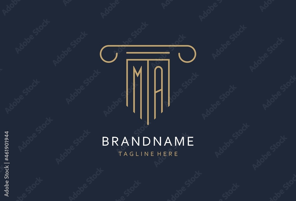 MA initial with pillar shape logo design, creative monogram logo design for law firm - obrazy, fototapety, plakaty 