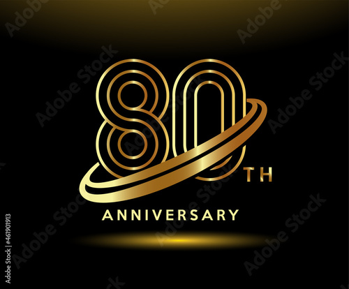 Golden 80 year anniversary celebration logo design inspiration